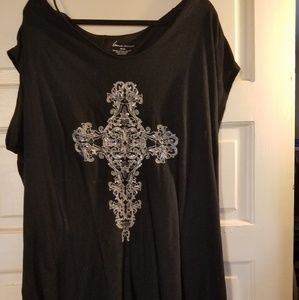 Black sleeveless tshirt with glitzy cross design